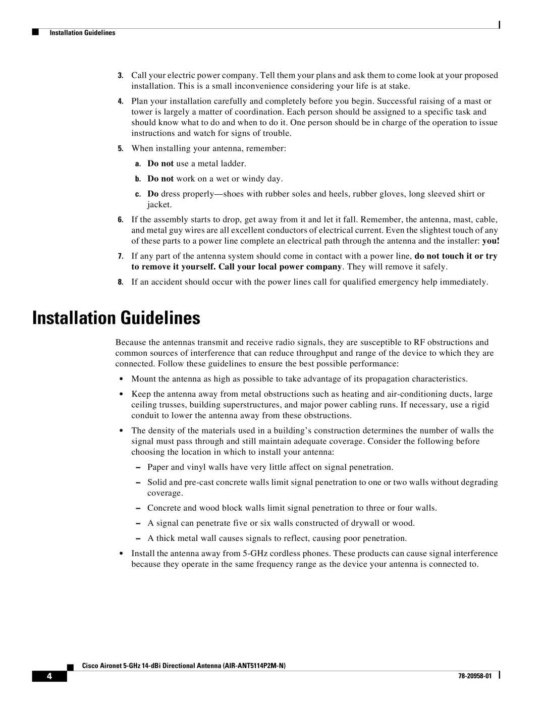 Cisco Systems AIRANT5114P2MN specifications Installation Guidelines 