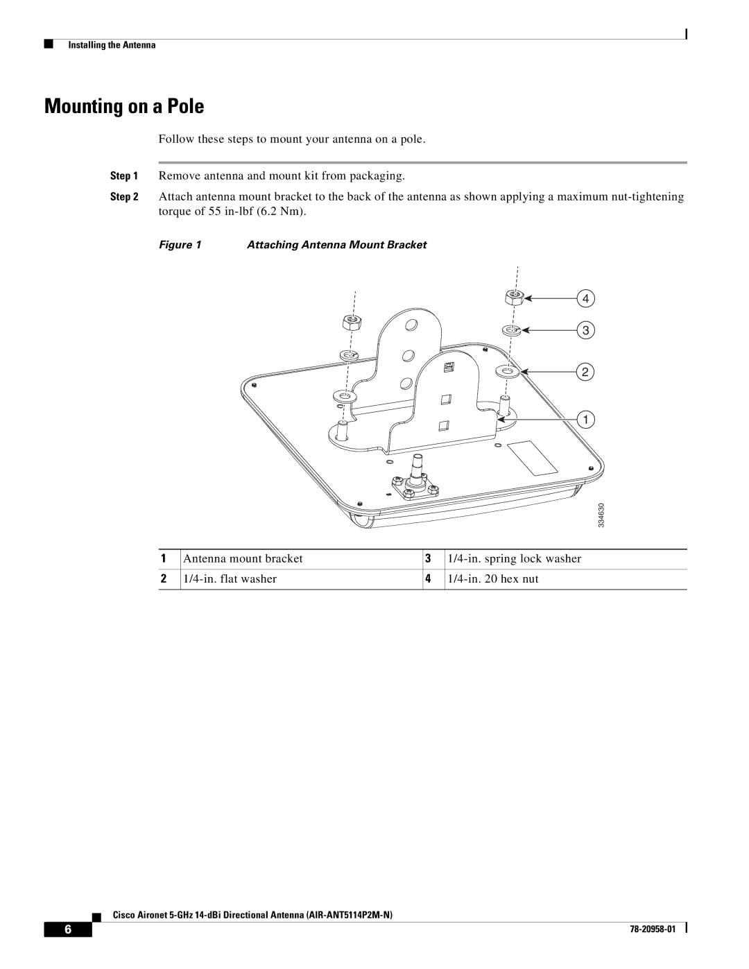 Cisco Systems AIRANT5114P2MN specifications Mounting on a Pole 