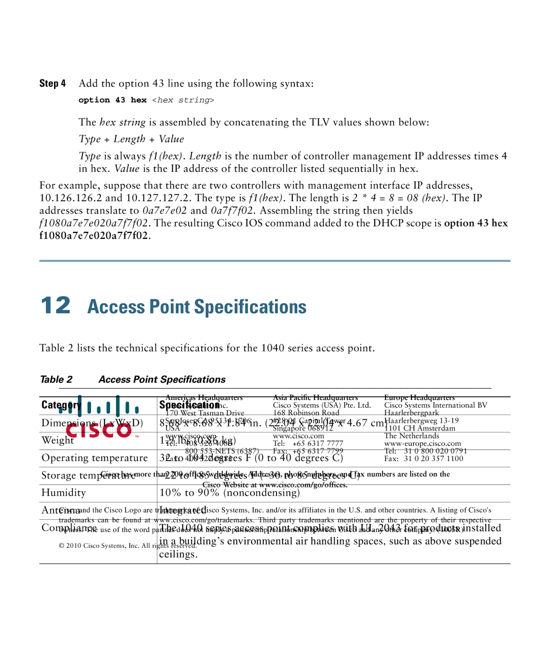 Cisco Systems AIRAP1041NAK9 specifications Access Point Specifications, Type + Length + Value 