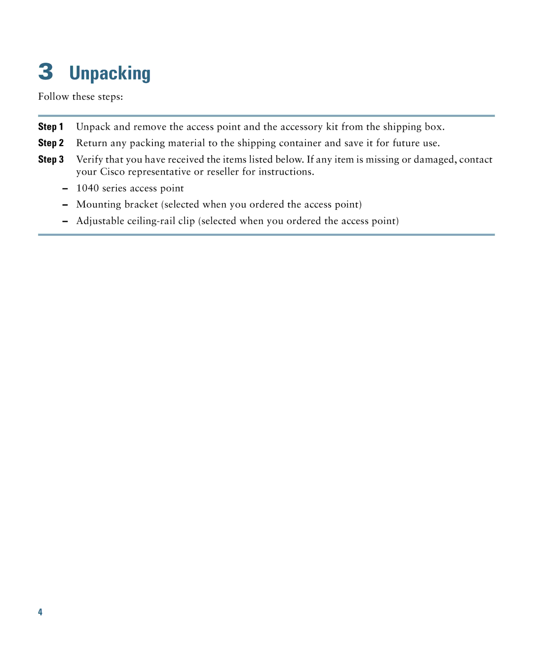 Cisco Systems AIRAP1041NAK9 specifications Unpacking 