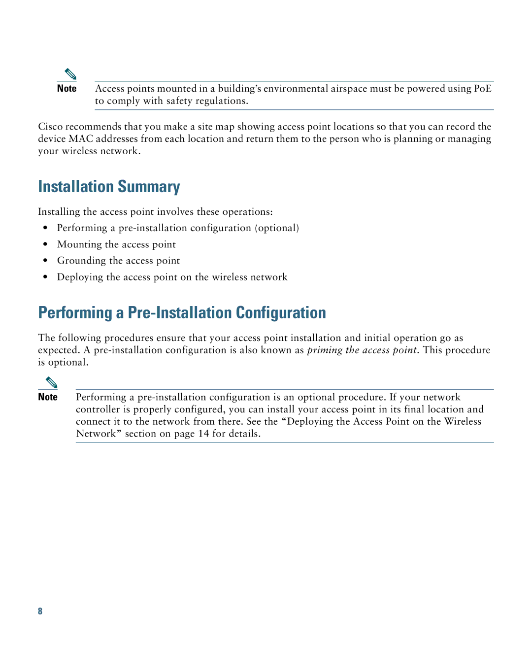 Cisco Systems AIRAP1041NAK9 specifications Installation Summary, Performing a Pre-Installation Configuration 