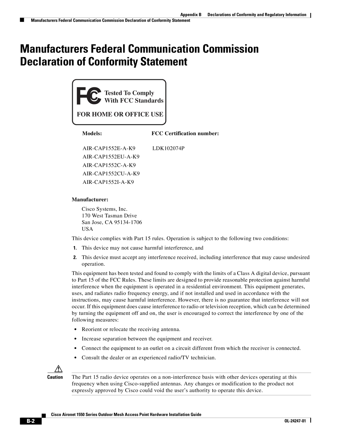 Cisco Systems AIRCAP1552EAK9RF, AIRCAP1552EUAK9, AIRPWRINJ15002 manual For Home or Office USE 