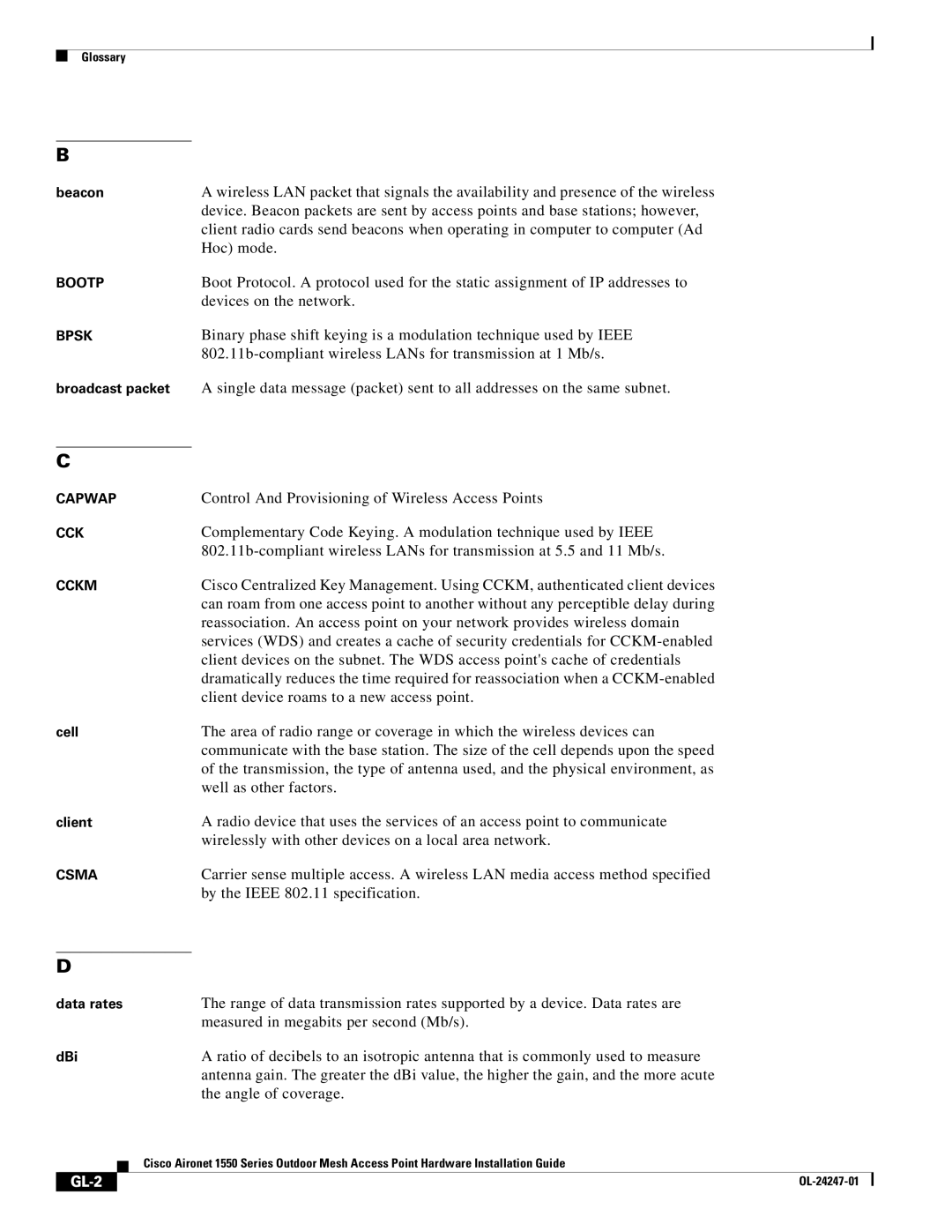 Cisco Systems AIRCAP1552EUAK9, AIRCAP1552EAK9RF, AIRPWRINJ15002 manual GL-2 