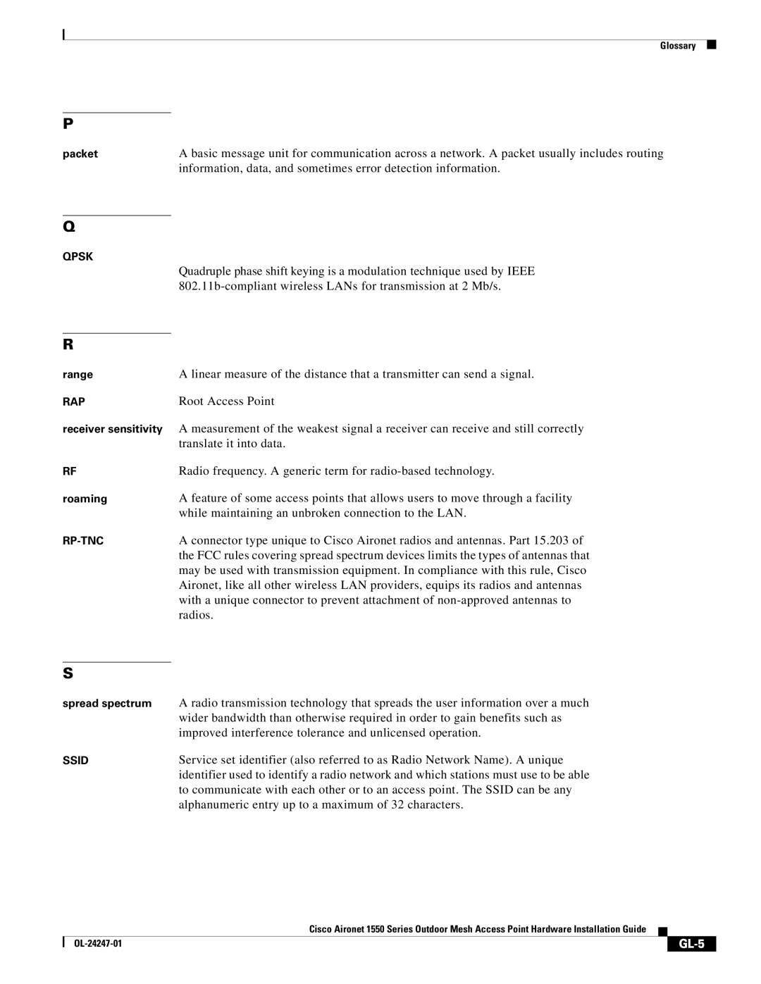 Cisco Systems AIRCAP1552EUAK9, AIRCAP1552EAK9RF, AIRPWRINJ15002 manual GL-5 