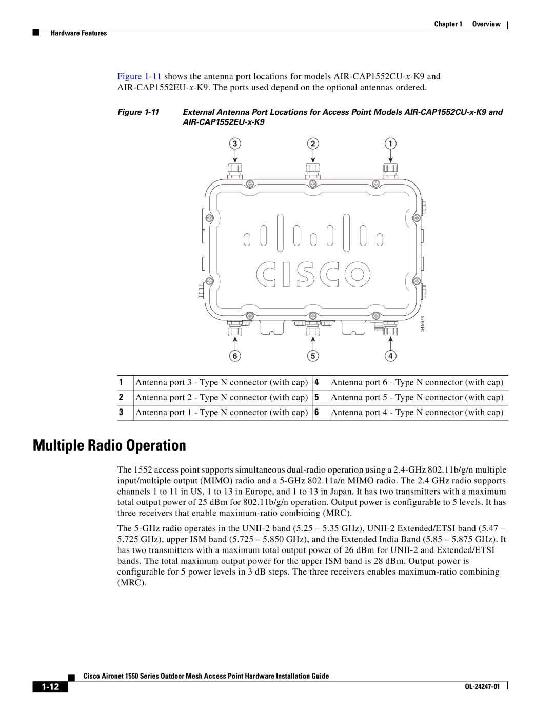 Cisco Systems AIRCAP1552EAK9RF, AIRCAP1552EUAK9, AIRPWRINJ15002 manual Multiple Radio Operation 