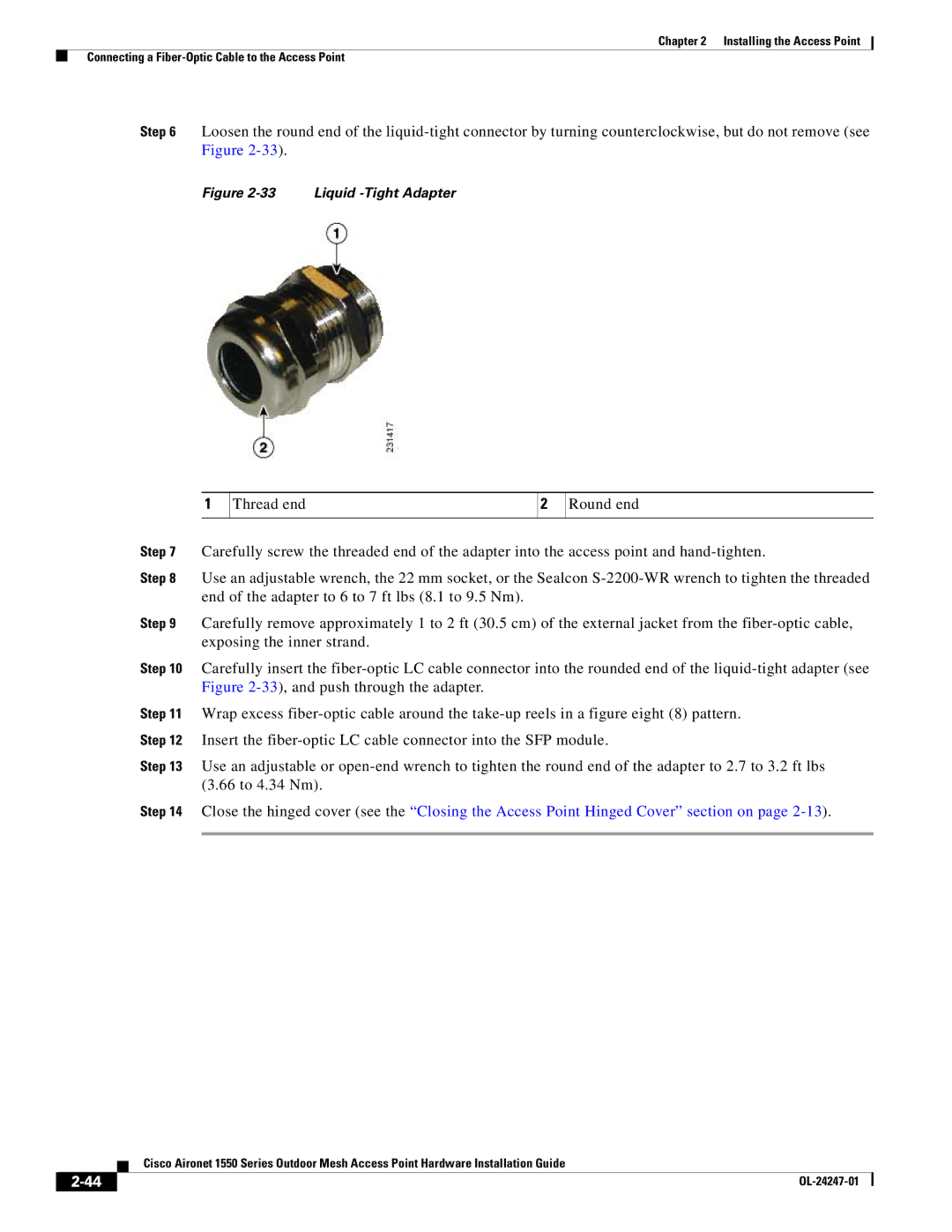 Cisco Systems AIRCAP1552EAK9RF, AIRCAP1552EUAK9, AIRPWRINJ15002 manual Liquid -Tight Adapter 