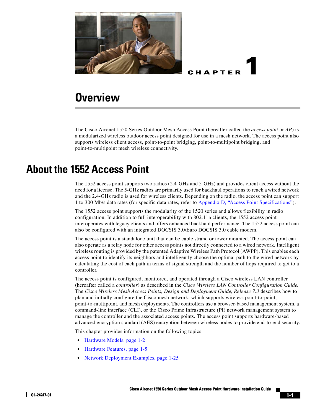 Cisco Systems AIRCAP1552EUAK9 Overview, About the 1552 Access Point, C H A P T E R, Network Deployment Examples, page 