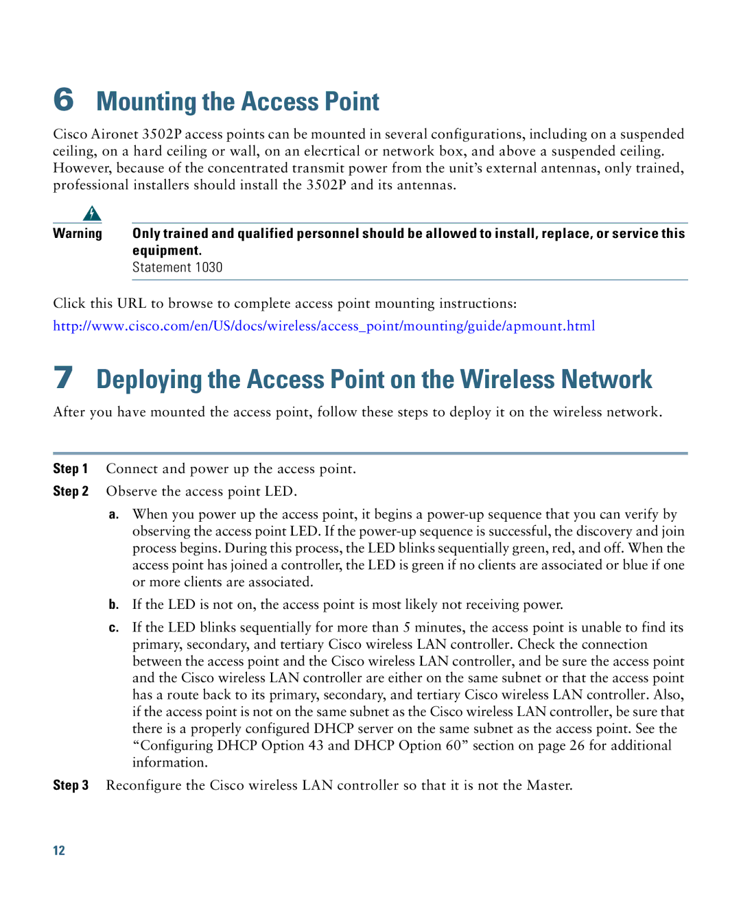 Cisco Systems AIRCAP3502EAK9 specifications Mounting the Access Point, Deploying the Access Point on the Wireless Network 