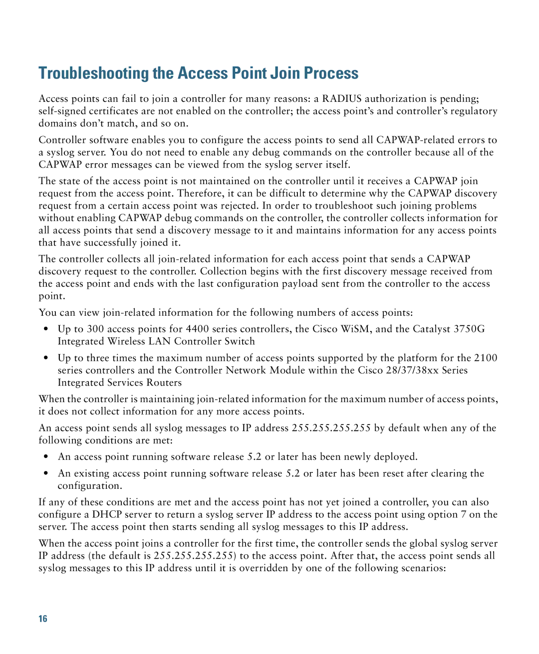 Cisco Systems AIRCAP3502EAK9 specifications Troubleshooting the Access Point Join Process 