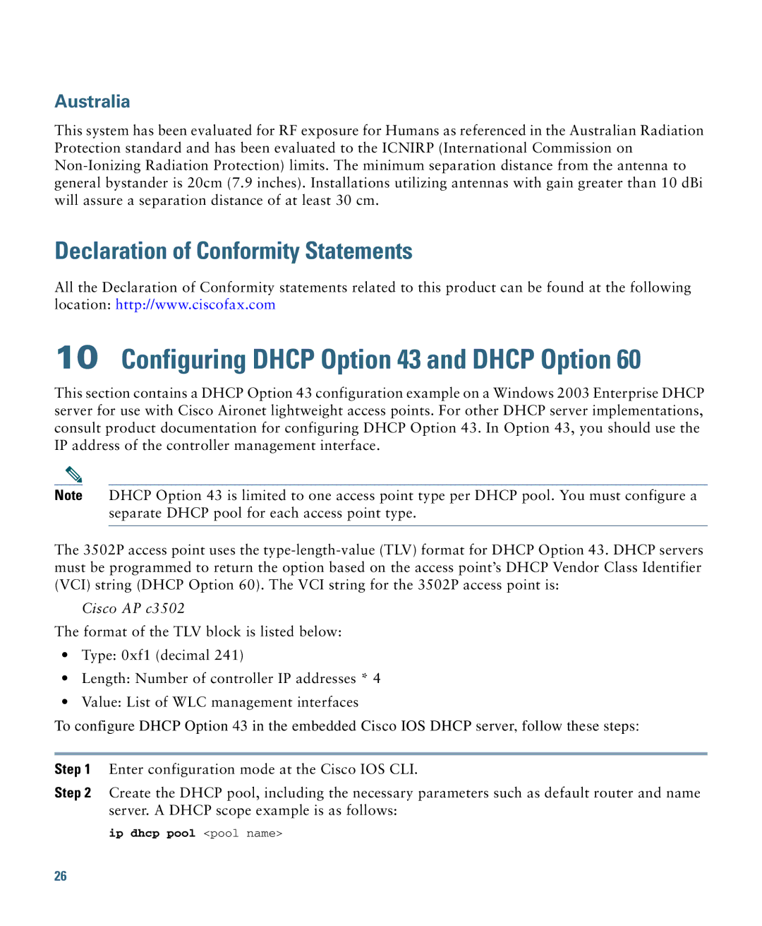 Cisco Systems AIRCAP3502EAK9 specifications Declaration of Conformity Statements, Australia 