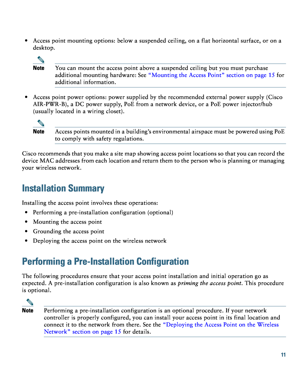 Cisco Systems AIRCAP3602ISK9, AIRCAP3602ITK9 Installation Summary, Performing a Pre-Installation Configuration 