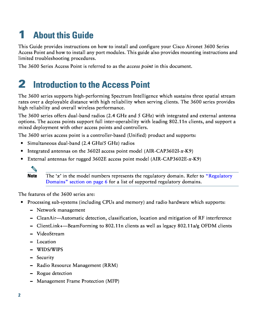 Cisco Systems AIRCAP3602EAK9, AIRCAP3602ITK9, AIRCAP3602IAK9RF About this Guide, Introduction to the Access Point 