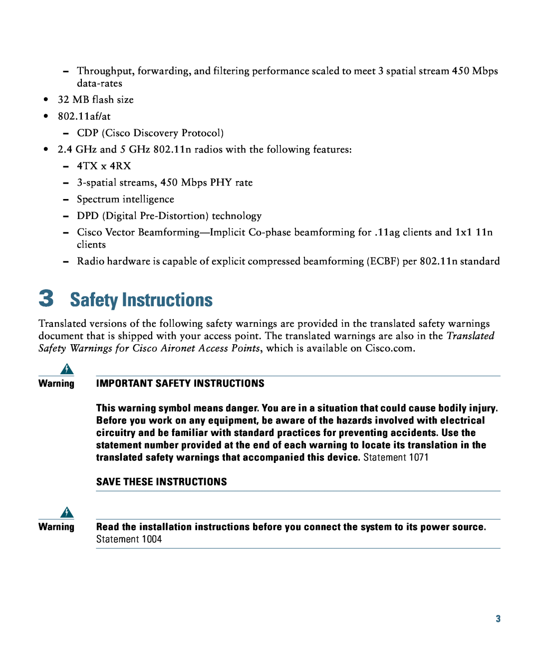 Cisco Systems AIRCAP3602ISK9, AIRCAP3602ITK9 Important Safety Instructions, Save These Instructions, Statement 
