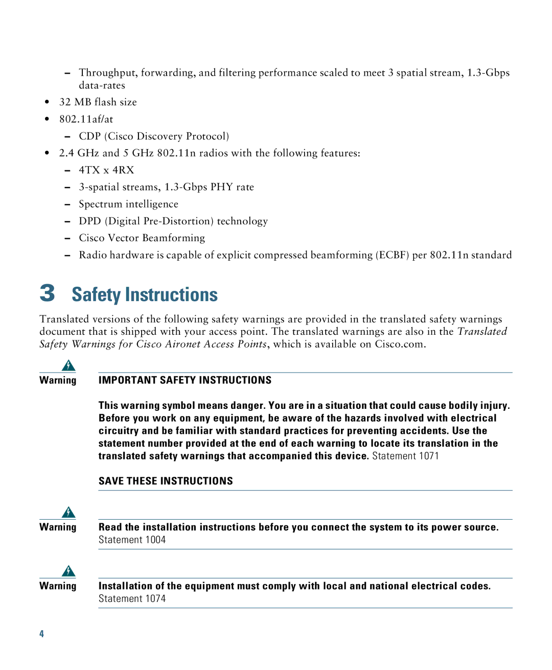 Cisco Systems AIRCAP3702IAK9 specifications Important Safety Instructions 