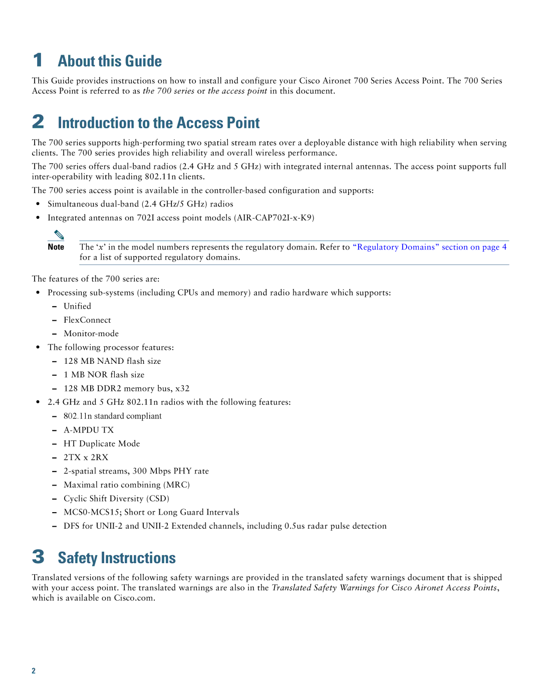 Cisco Systems AIRCAP702IAK9 specifications About this Guide, Introduction to the Access Point, Safety Instructions 