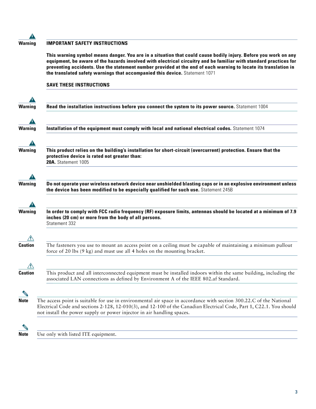 Cisco Systems AIRCAP702IAK9 specifications 20A. Statement 