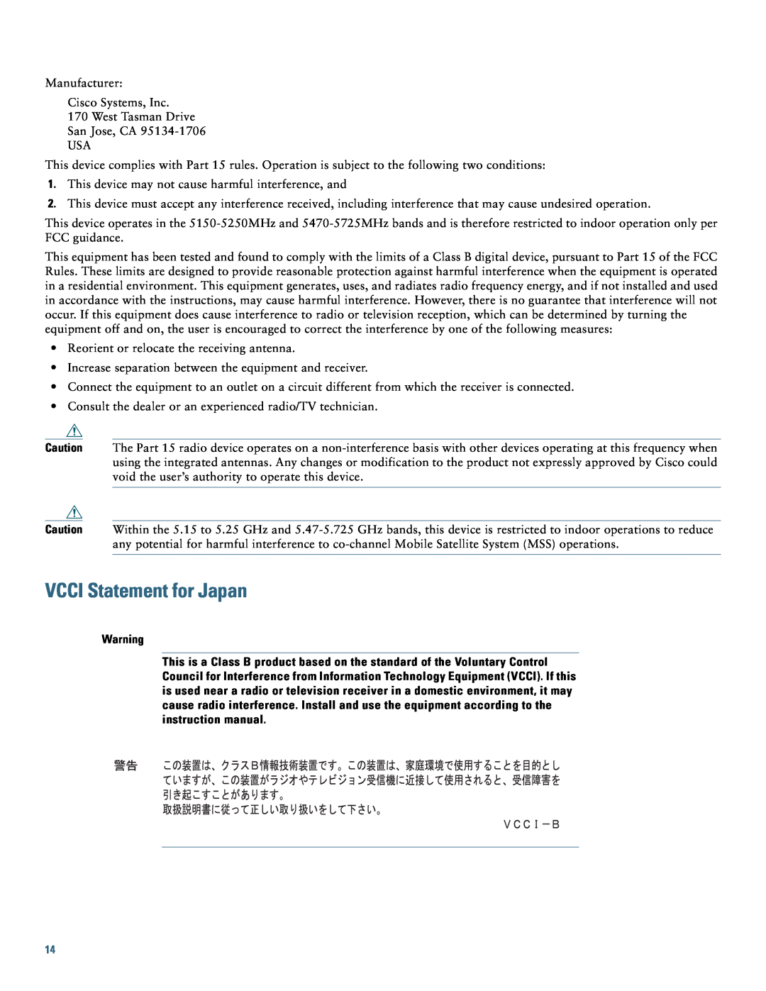 Cisco Systems AIRCAP702IAK9 specifications VCCI Statement for Japan 
