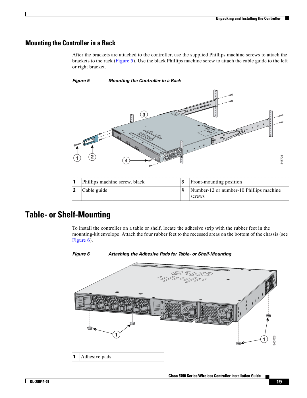 Cisco Systems AIRCT576025K9, AIRCT5760HAK9 specifications Table- or Shelf-Mounting, Mounting the Controller in a Rack 