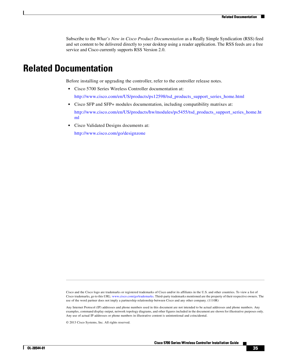 Cisco Systems AIRCT576025K9, AIRCT5760HAK9 specifications Related Documentation 