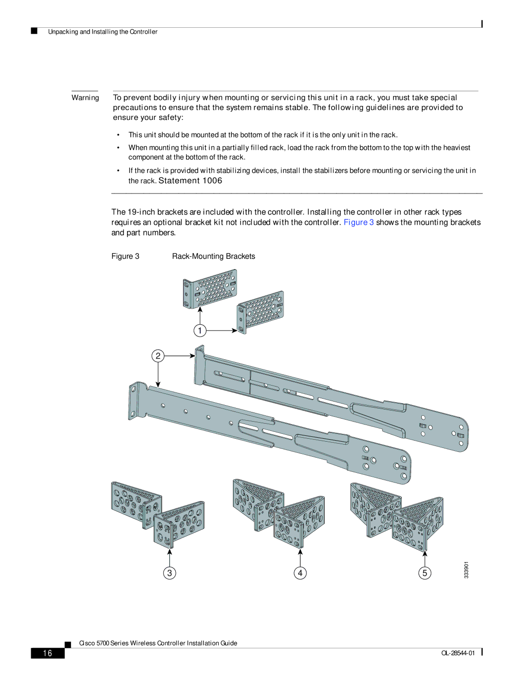 Cisco Systems AIRCT5760HAK9, AIRCT576025K9 specifications Rack-Mounting Brackets 