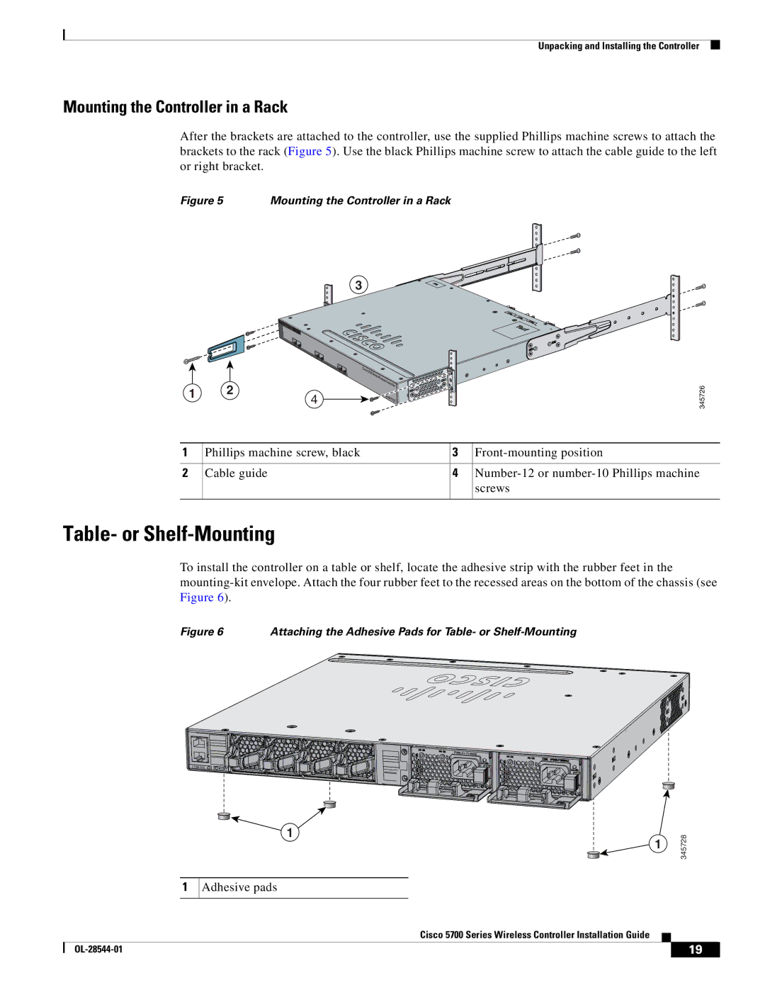 Cisco Systems AIRCT576025K9, AIRCT5760HAK9 specifications Table- or Shelf-Mounting, Mounting the Controller in a Rack 