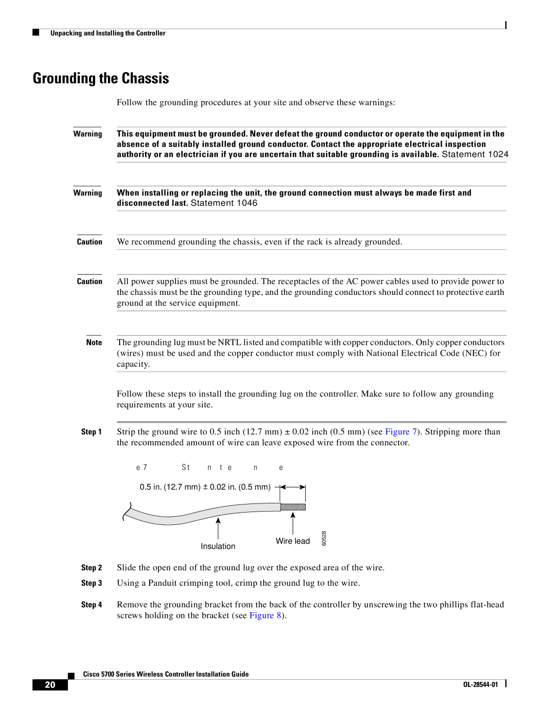 Cisco Systems AIRCT5760HAK9, AIRCT576025K9 specifications Grounding the Chassis 