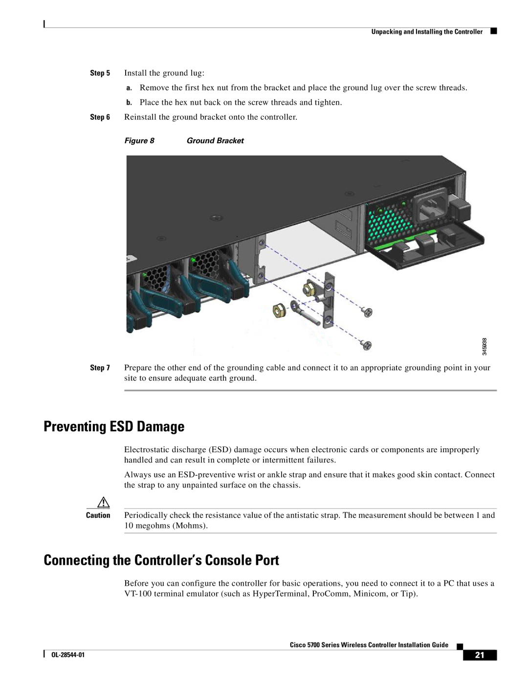 Cisco Systems AIRCT576025K9, AIRCT5760HAK9 specifications Preventing ESD Damage, Connecting the Controller’s Console Port 