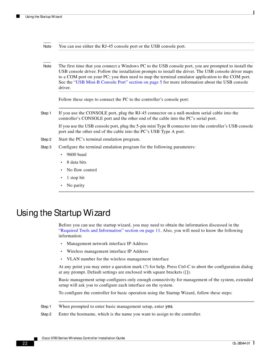 Cisco Systems AIRCT5760HAK9, AIRCT576025K9 specifications Using the Startup Wizard 