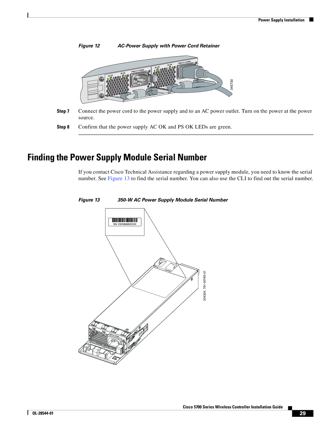 Cisco Systems AIRCT576025K9 Finding the Power Supply Module Serial Number, AC-Power Supply with Power Cord Retainer 