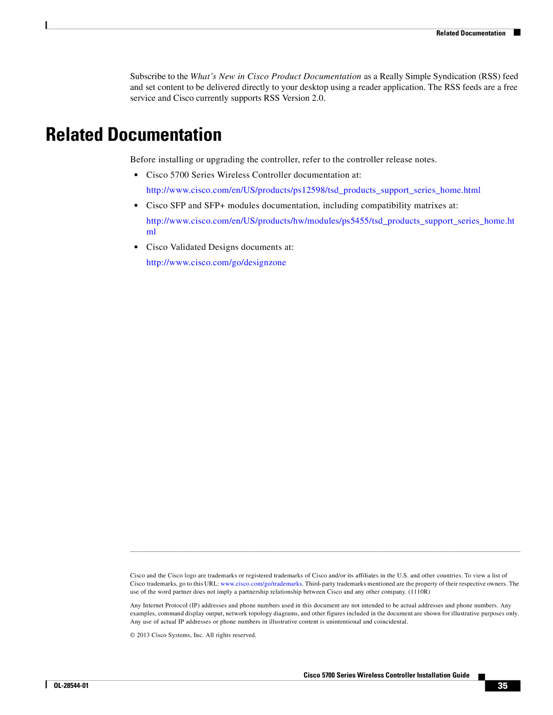 Cisco Systems AIRCT576025K9, AIRCT5760HAK9 specifications Related Documentation 