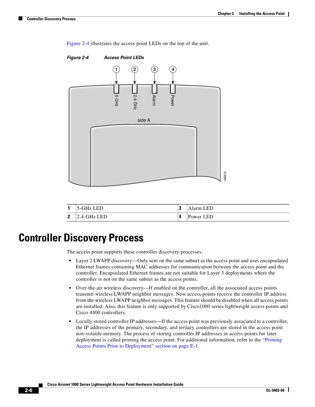 Cisco Systems AIRONET 1000 manual Controller Discovery Process, 4illustrates the access point LEDs on the top of the unit 