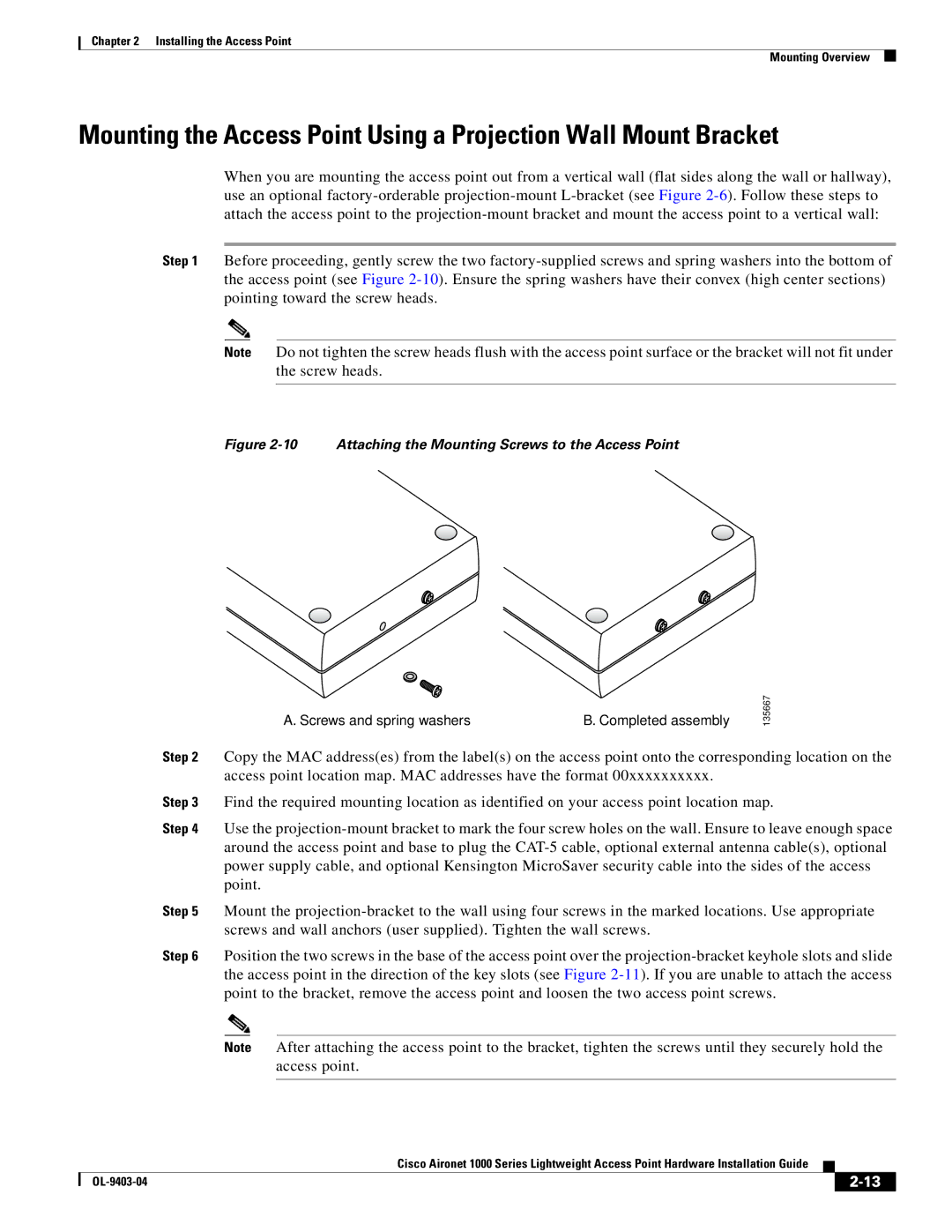 Cisco Systems AIRONET 1000 manual Attaching the Mounting Screws to the Access Point 