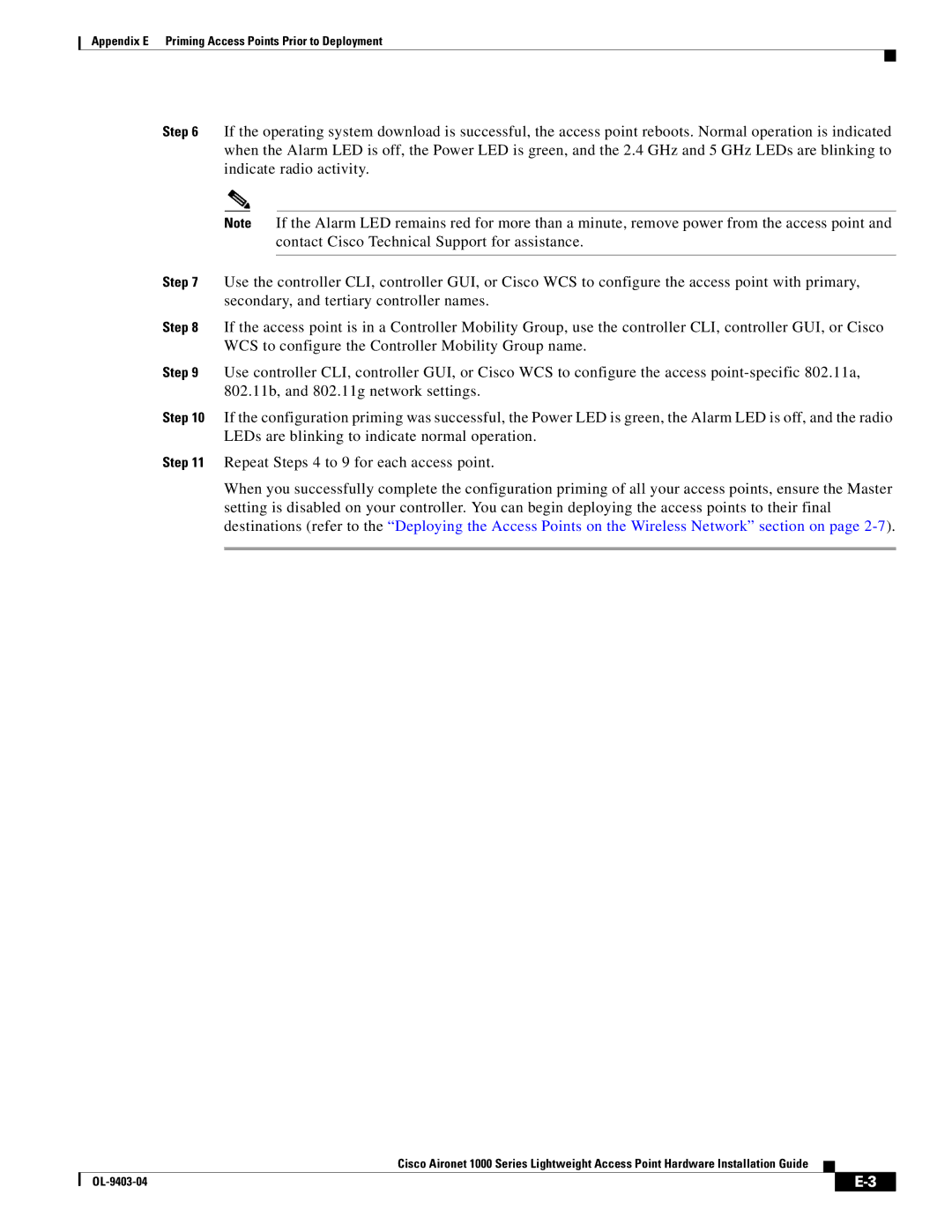 Cisco Systems AIRONET 1000 manual Appendix E Priming Access Points Prior to Deployment 