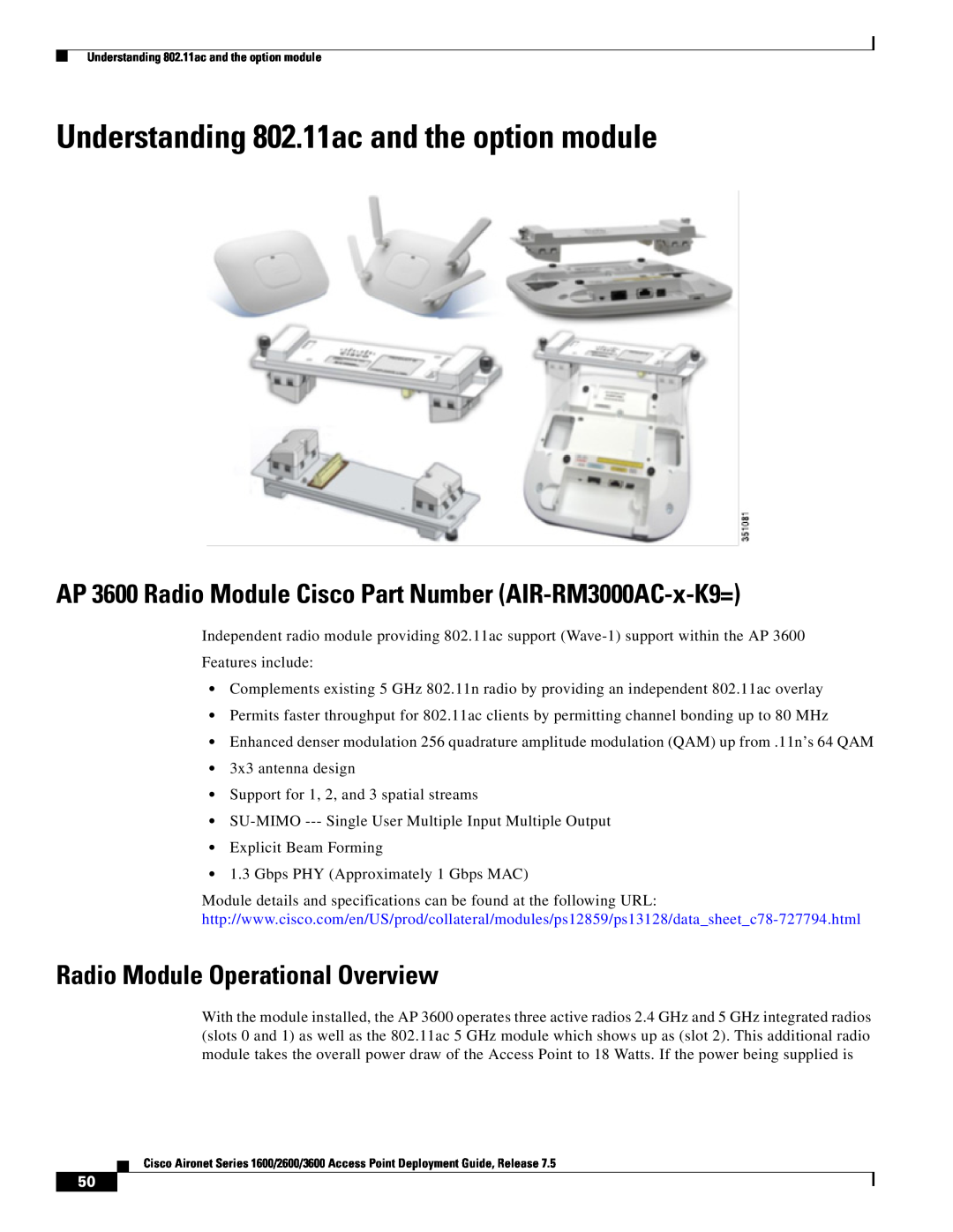 Cisco Systems AIRRM3000ACAK9 manual Understanding 802.11ac and the option module, Radio Module Operational Overview 