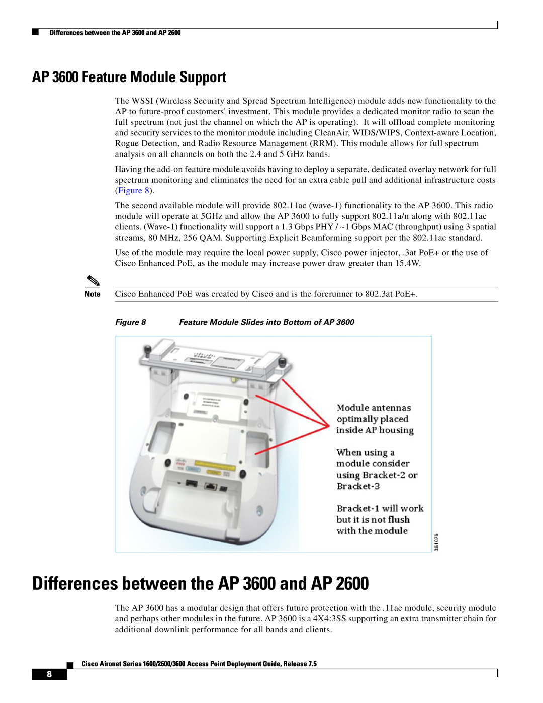 Cisco Systems AIRRM3000ACAK9 manual Differences between the AP 3600 and AP, AP 3600 Feature Module Support 