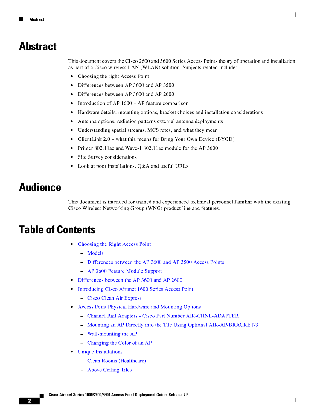 Cisco Systems AIRRM3000ACAK9 manual Abstract, Audience, Table of Contents 