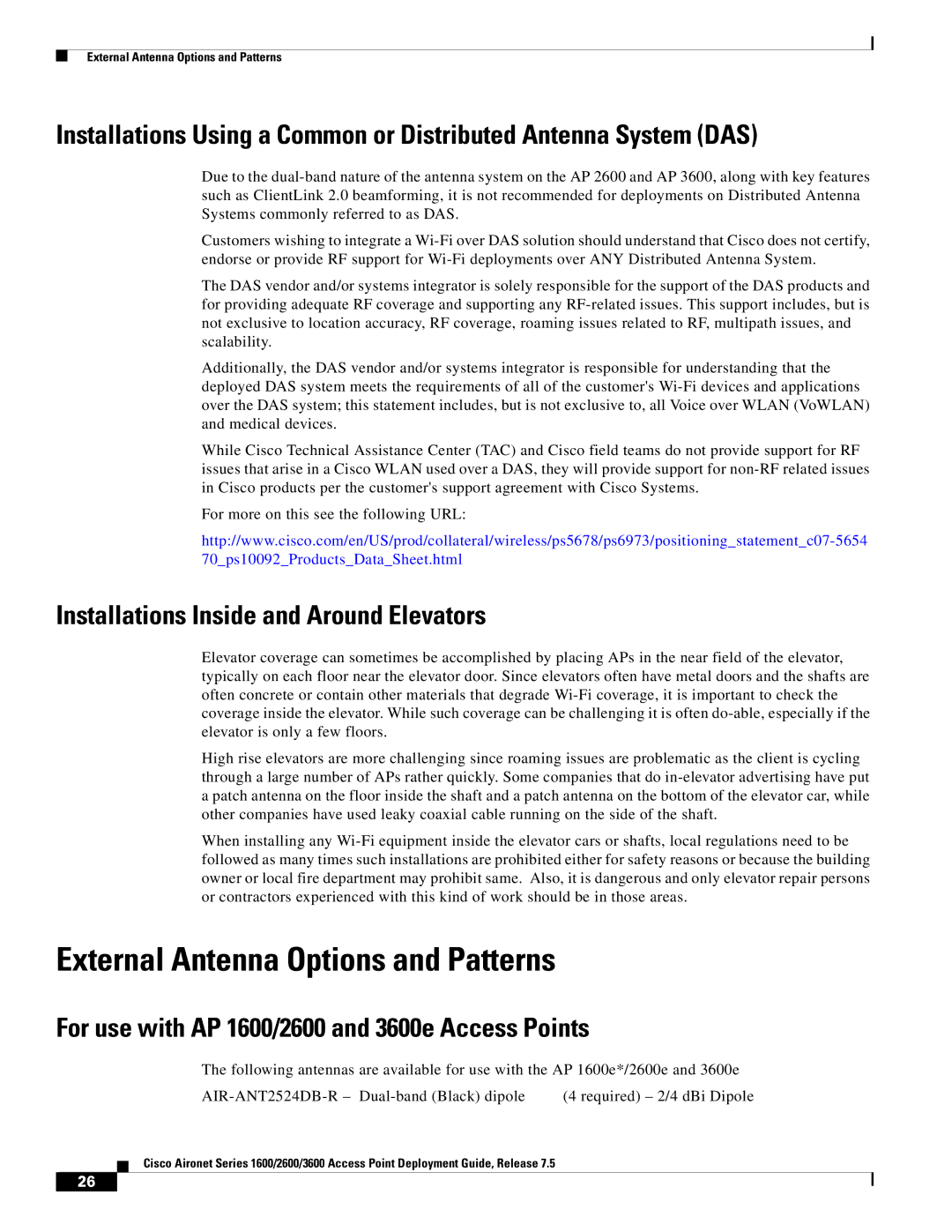 Cisco Systems AIRRM3000ACAK9 manual External Antenna Options and Patterns, Installations Inside and Around Elevators 