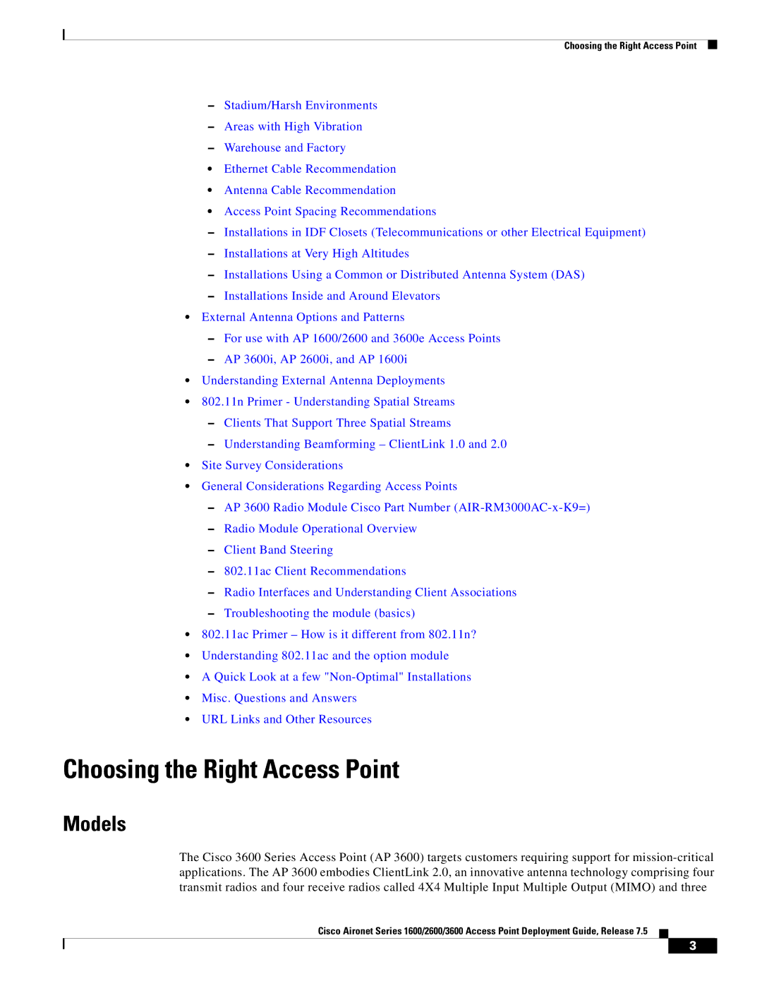 Cisco Systems AIRRM3000ACAK9 manual Choosing the Right Access Point, Models 