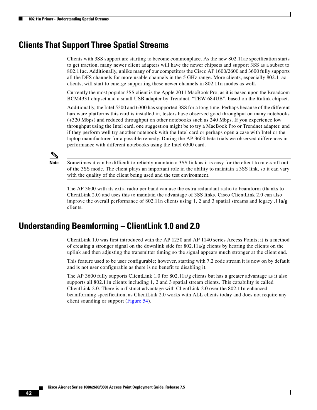 Cisco Systems AIRRM3000ACAK9 manual Clients That Support Three Spatial Streams, Understanding Beamforming ClientLink 1.0 