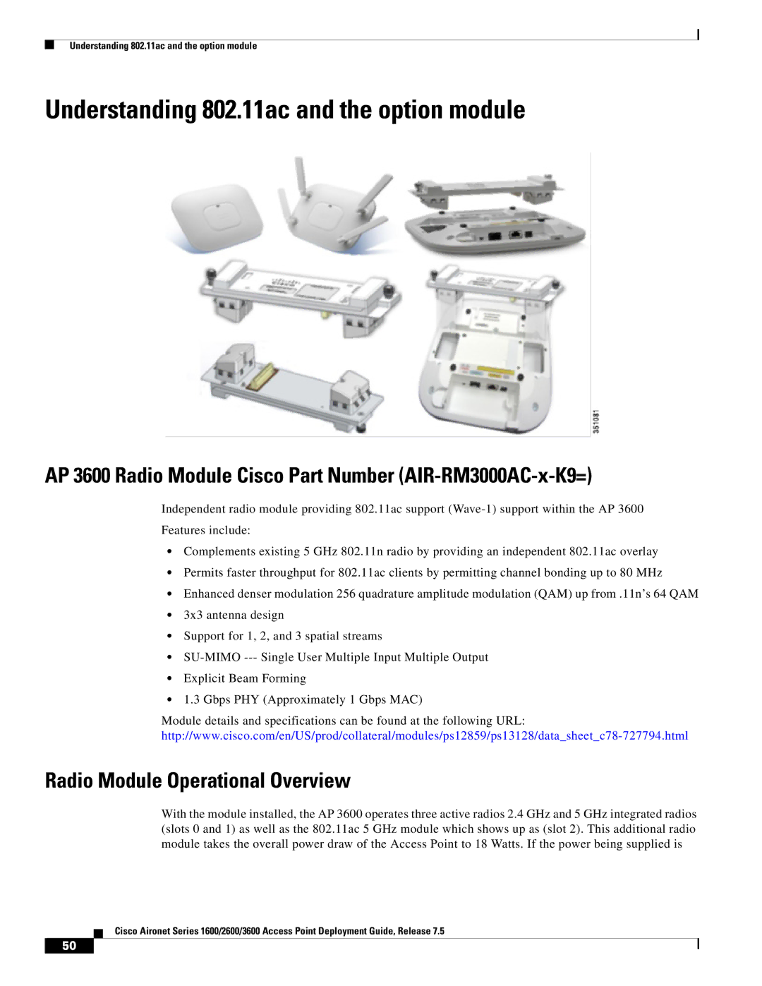 Cisco Systems AIRRM3000ACAK9 manual Understanding 802.11ac and the option module, Radio Module Operational Overview 