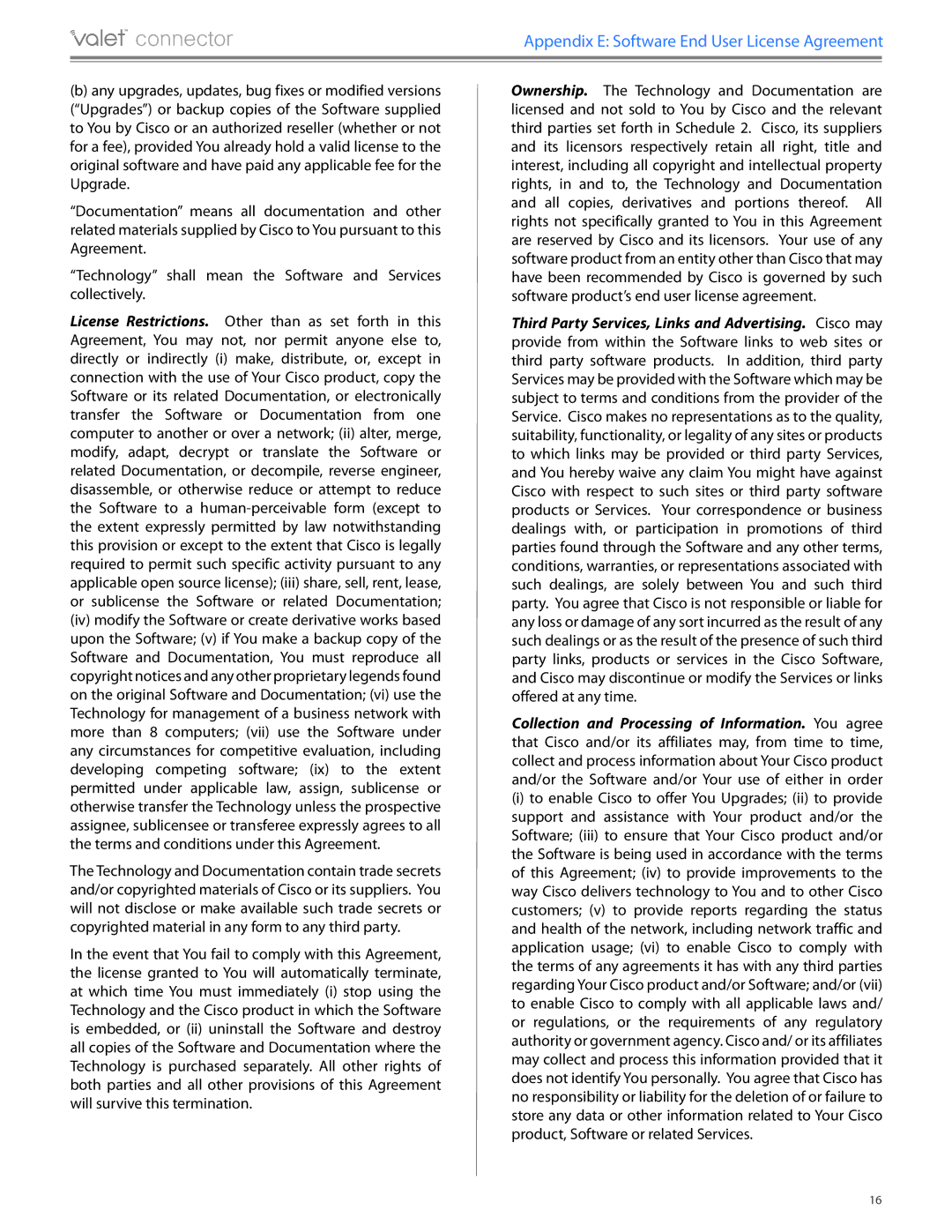 Cisco Systems AM10 manual Appendix E Software End User License Agreement 