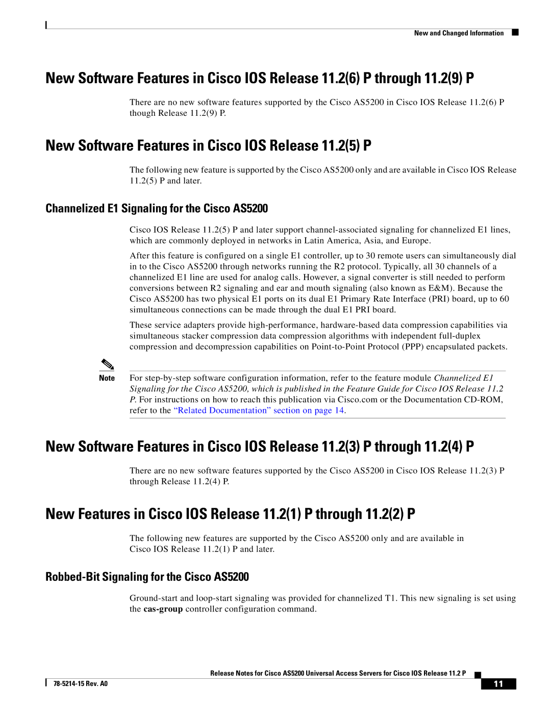 Cisco Systems manual New Software Features in Cisco IOS Release 11.25 P, Channelized E1 Signaling for the Cisco AS5200 