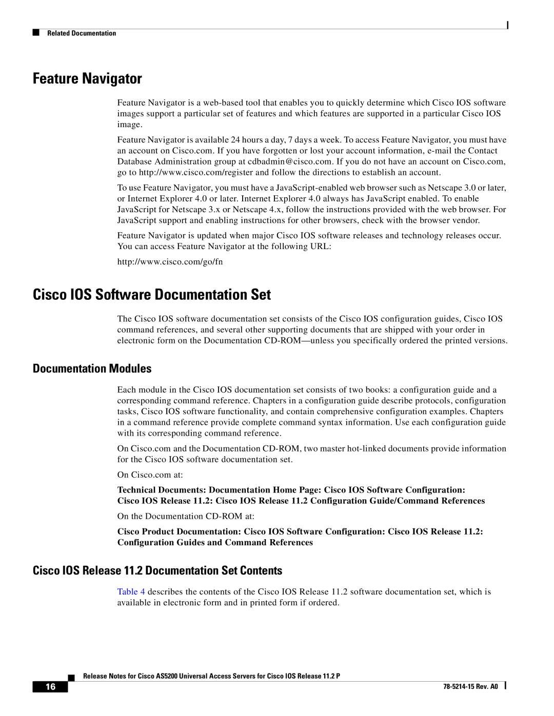 Cisco Systems AS5200 manual Feature Navigator, Cisco IOS Software Documentation Set, Documentation Modules 