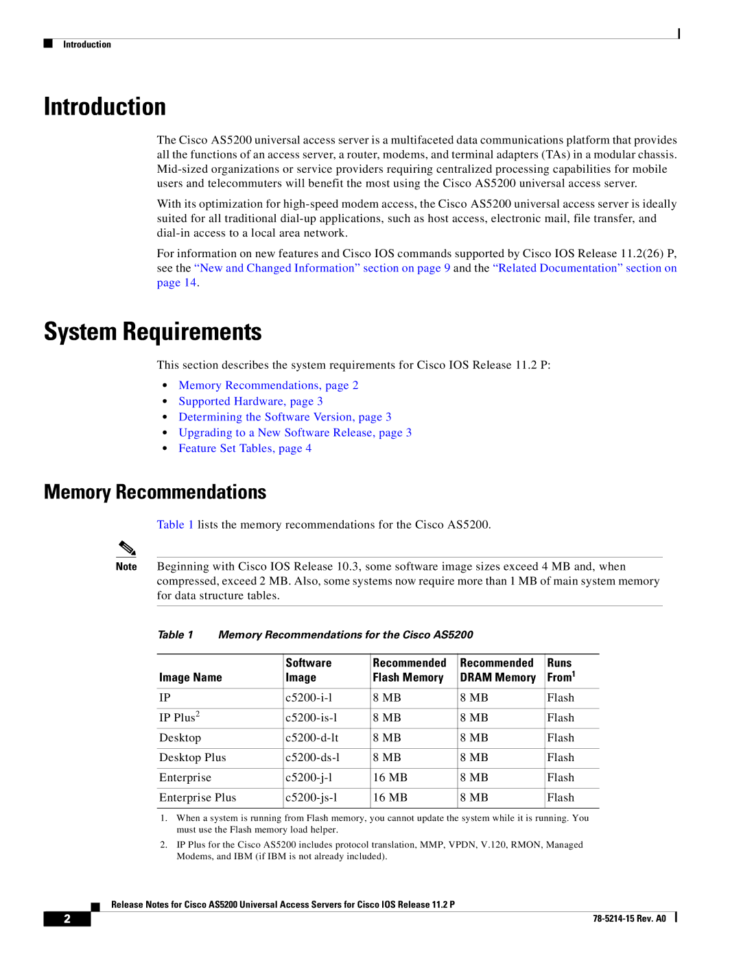 Cisco Systems AS5200 manual Introduction, System Requirements, Memory Recommendations 