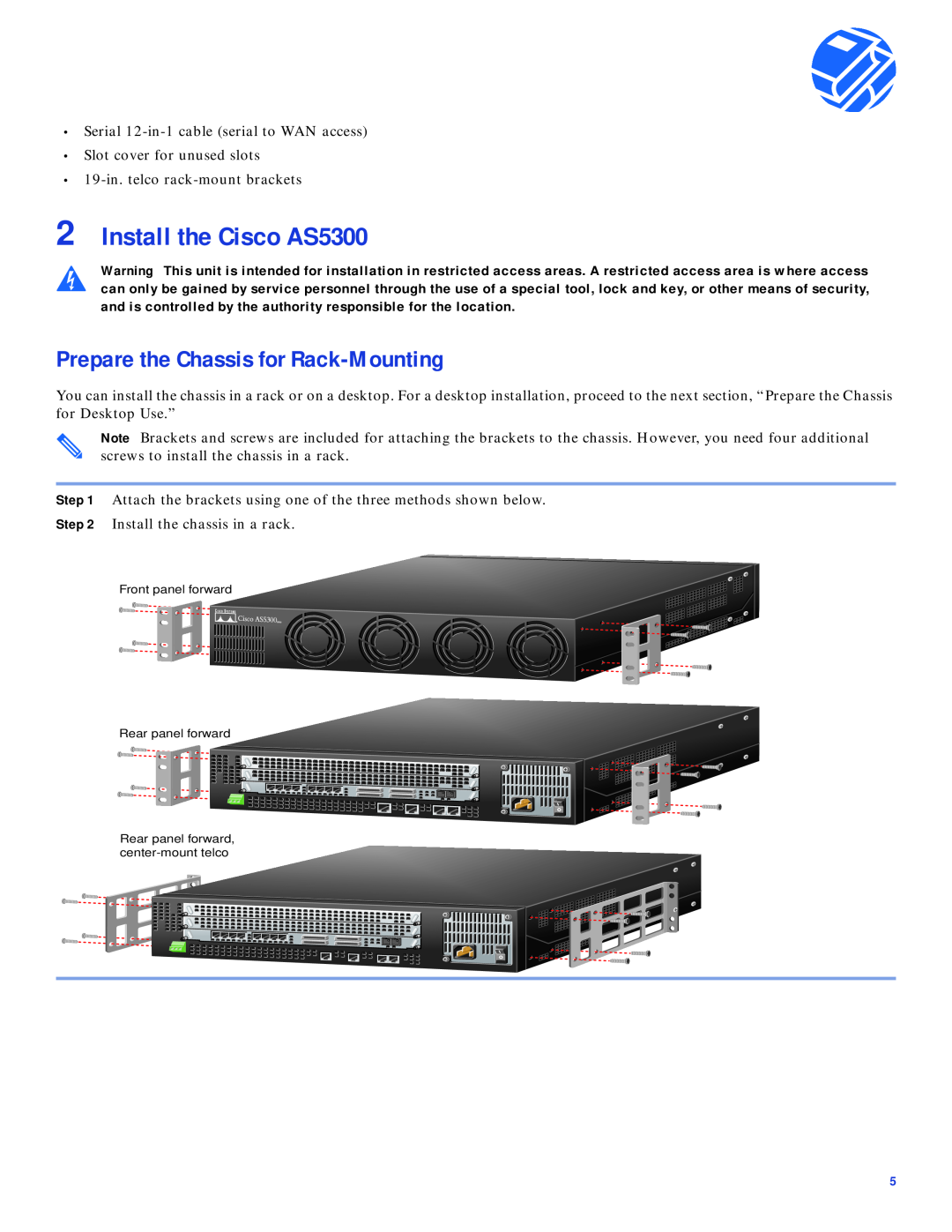 Cisco Systems quick start Install the Cisco AS5300, Prepare the Chassis for Rack-Mounting 