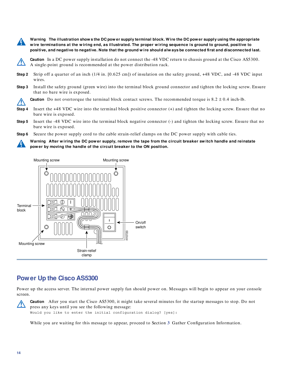 Cisco Systems quick start Power Up the Cisco AS5300 