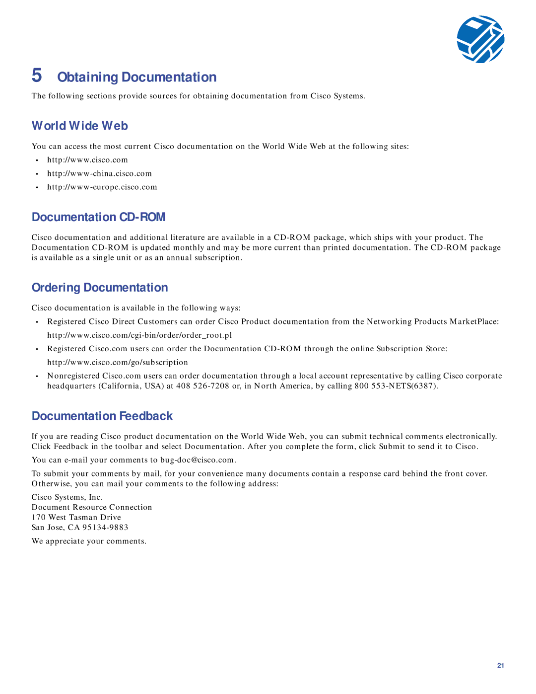 Cisco Systems AS5300 quick start Obtaining Documentation, World Wide Web, Documentation CD-ROM, Ordering Documentation 