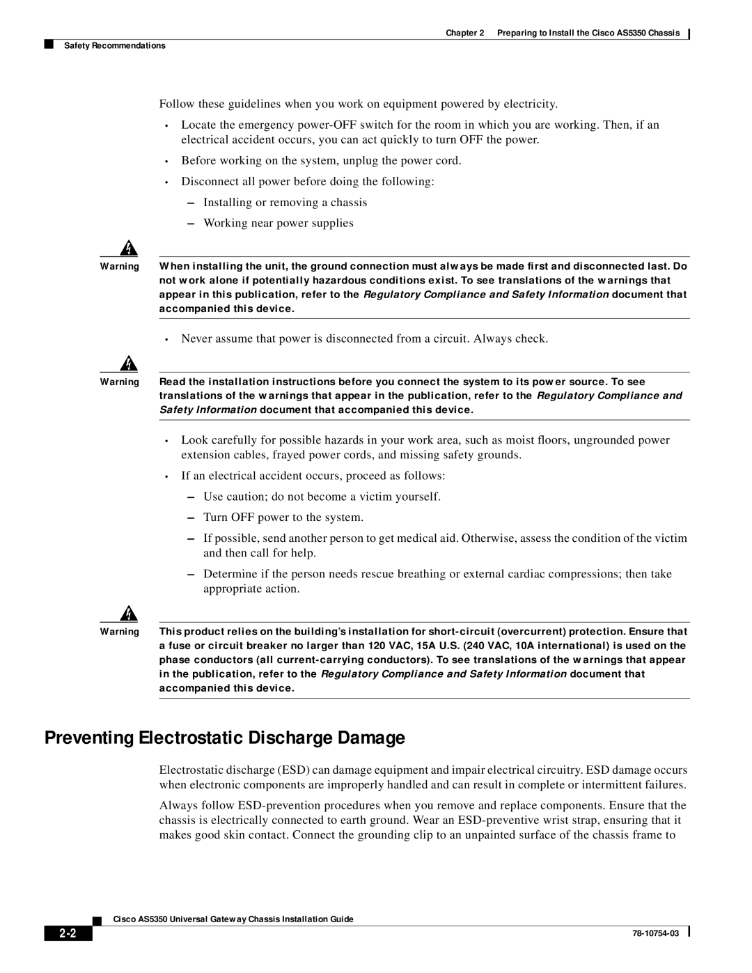 Cisco Systems AS5350 manual Preventing Electrostatic Discharge Damage 