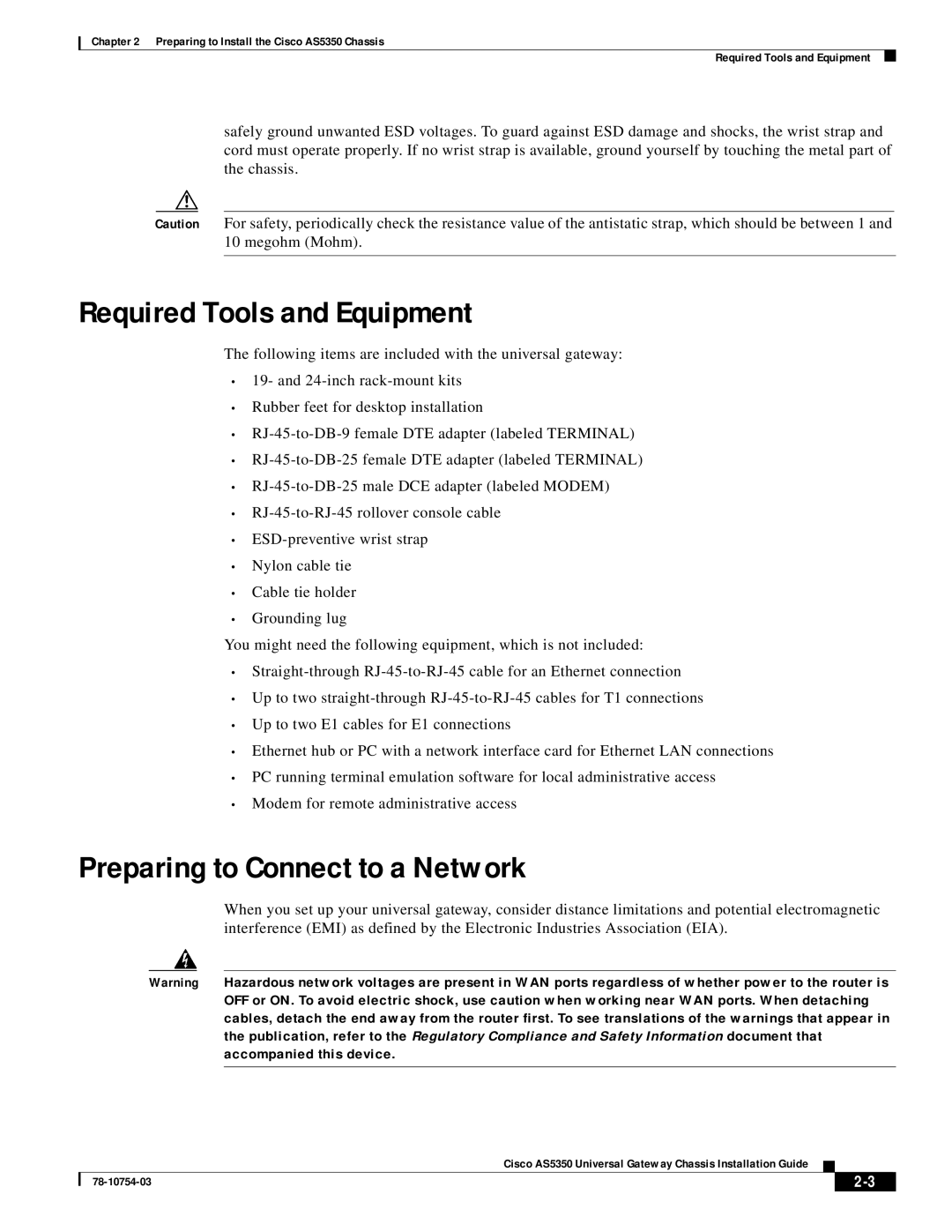 Cisco Systems AS5350 manual Required Tools and Equipment, Preparing to Connect to a Network 