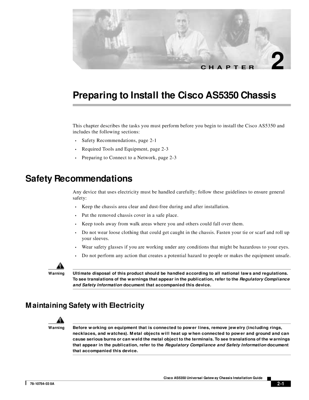 Cisco Systems manual Preparing to Install the Cisco AS5350 Chassis, Safety Recommendations 